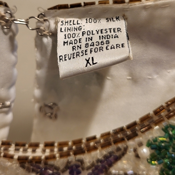 Vintage Lawrence Kazar New York Silk Beaded Cream Beaded Floral Top Size XL - Picture 7 of 7